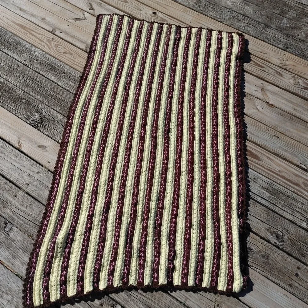 Hand Crochet Yellow Brown Pink Stripe Polka Dot Gr